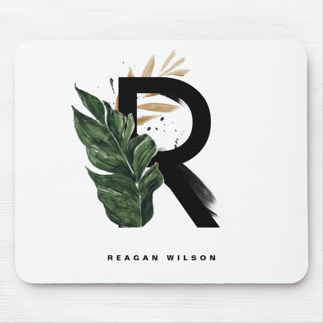 Tropical Palm Leaf Letter R Monogram Personalized Mouse Pad (Front)