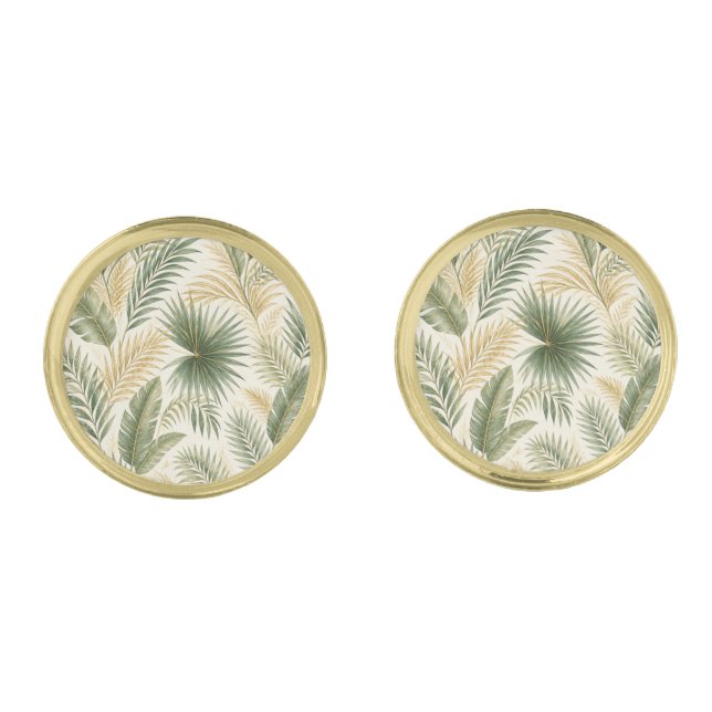 Tropical Palm Leaf Luxury Cufflinks (Front)