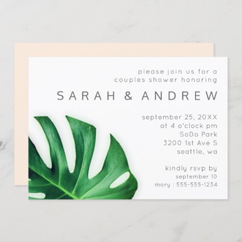 Tropical Palm Leaf Minimalist Couples Shower Invitation