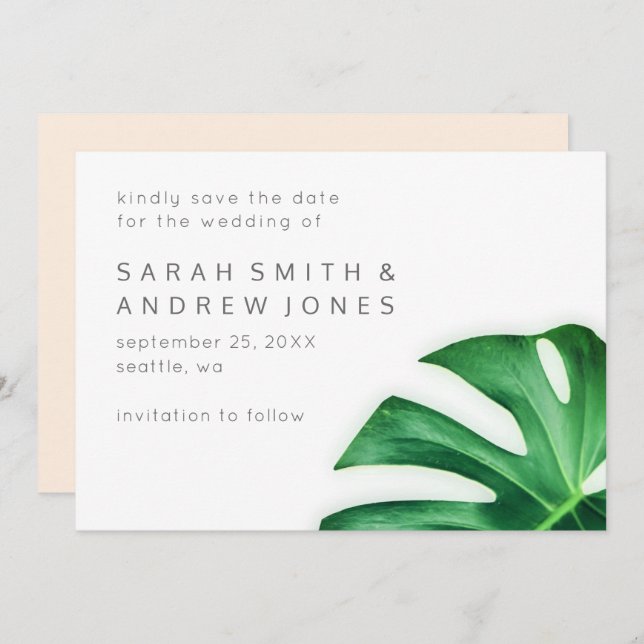 Tropical Palm Leaf Minimalist Save the Date (Front/Back)