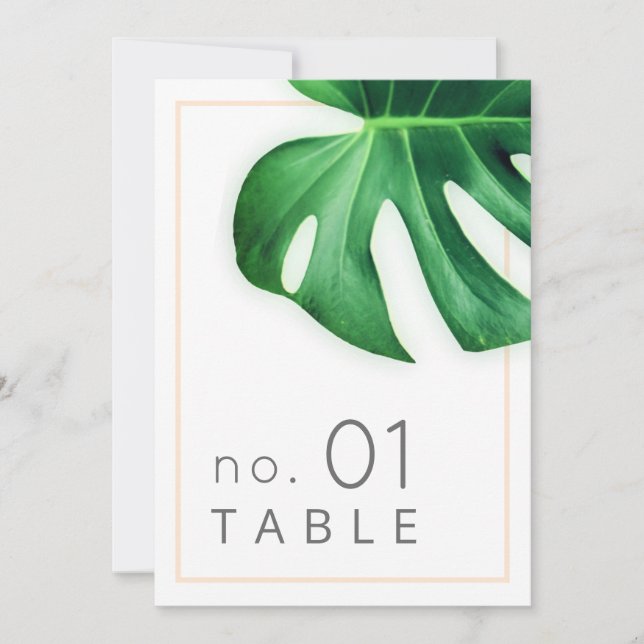 Tropical Palm Leaf Minimalist Table Number (Front)