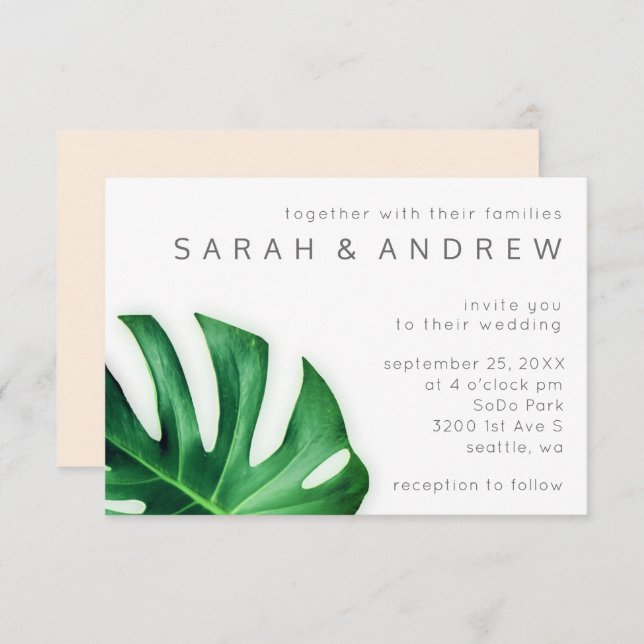 Tropical Palm Leaf Minimalist Wedding Invitation (Front/Back)