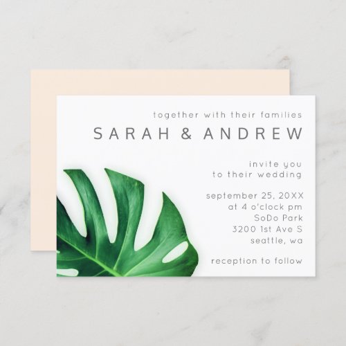 Tropical Palm Leaf Minimalist Wedding Invitation