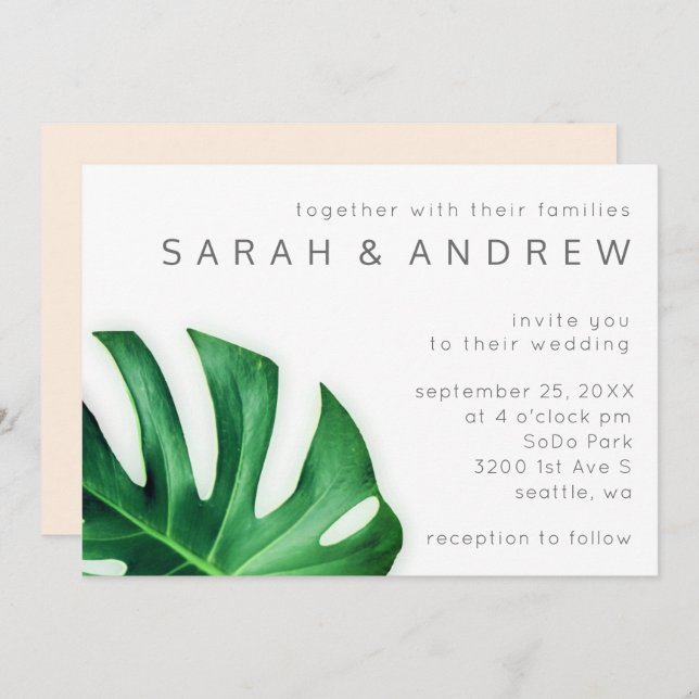 Tropical Palm Leaf Minimalist Wedding Invitation (Front/Back)
