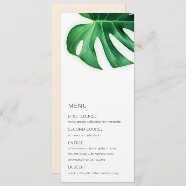 Tropical Palm Leaf Minimalist Wedding Menu Invitation (Front/Back)