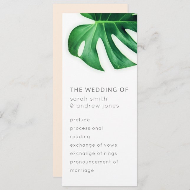 Tropical Palm Leaf Minimalist Wedding Program (Front/Back)