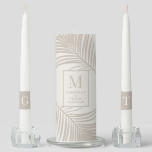 Tropical Palm Leaf Monogram Names Beach Wedding Unity Candle Set