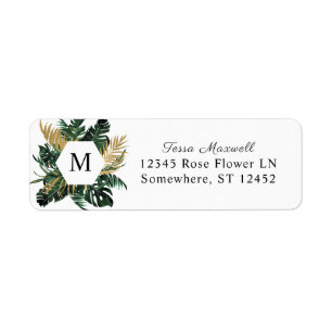 Tropical Palm Leaf Monogram Return Address Label