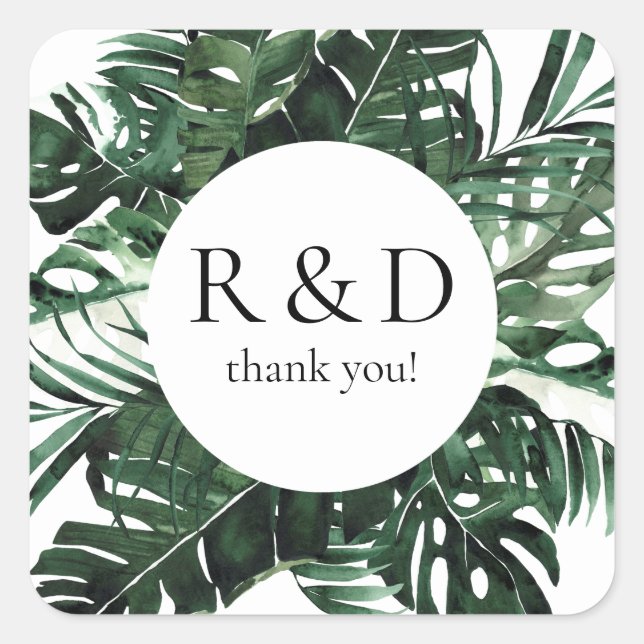 Tropical Palm Leaf Monogram -   Square Sticker (Front)