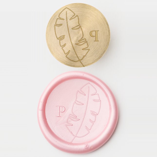 Tropical Palm Leaf Monogram Wedding Wax Seal Stamp (Stamped)