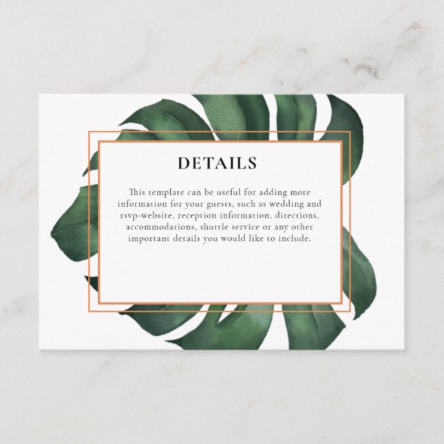 Tropical Palm Leaf Monstera Accommodation  Enclosure Card (Front)