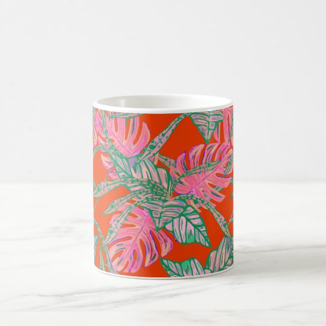 Tropical Palm leaf monstera coleus red pink green Coffee Mug (Center)
