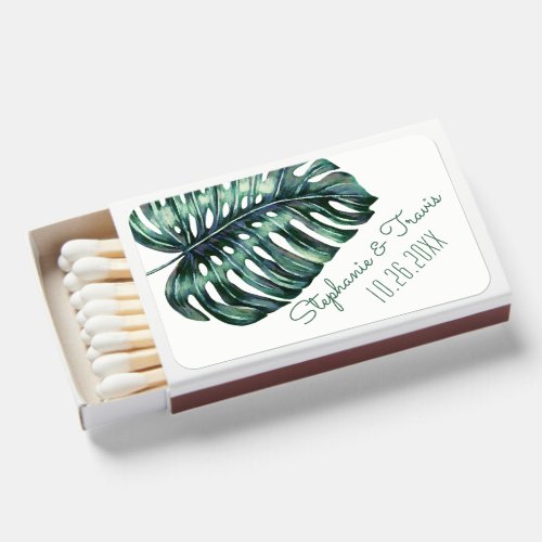 Tropical Palm Leaf Monstera Custom Wedding Favor Matchboxes