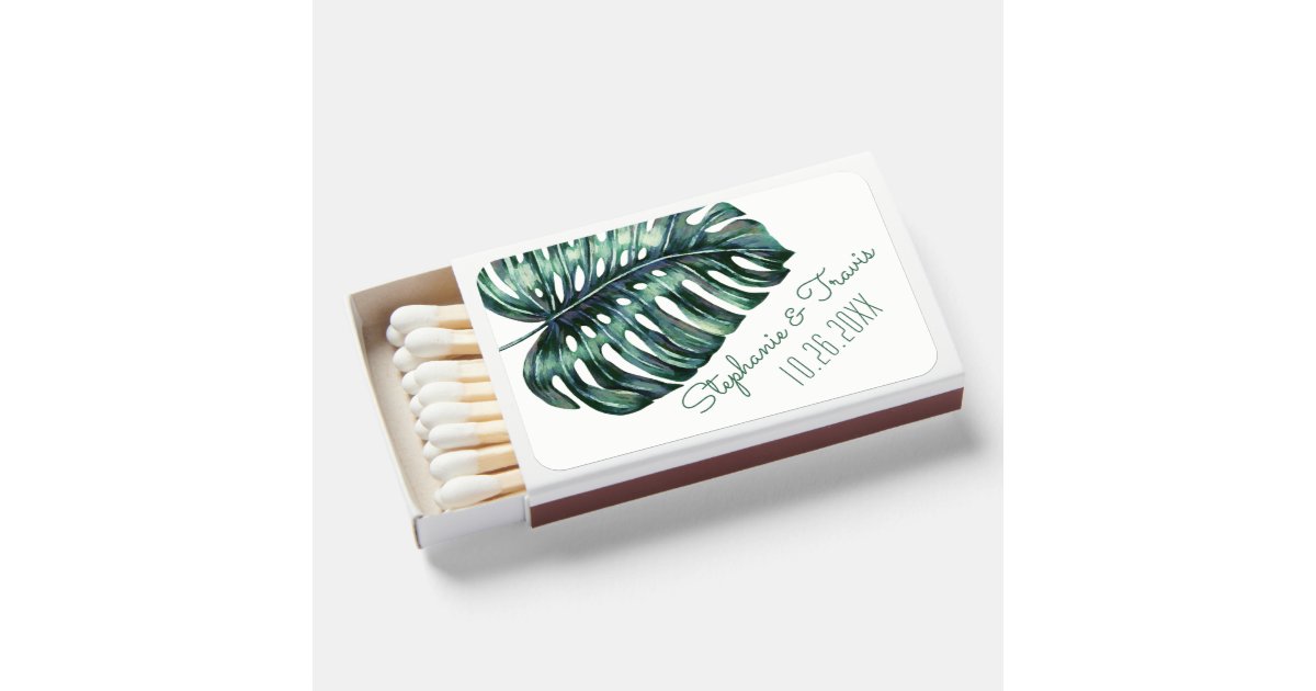 Tropical Palm Leaf Monstera Custom Wedding Favor Matchboxes | Zazzle