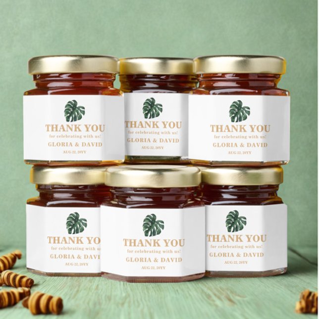 Tropical Palm Leaf  Monstera Wedding Honey Jar Favors (Creator Uploaded)