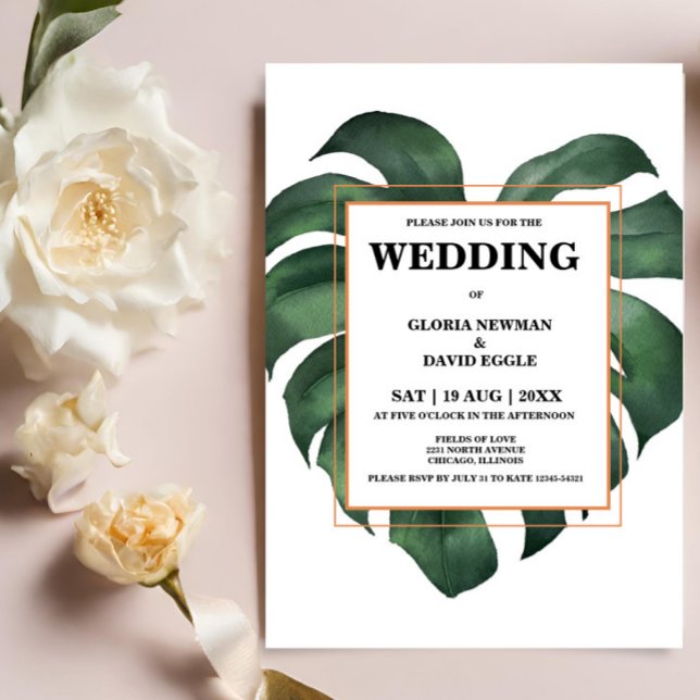 Tropical Palm Leaf  Monstera Wedding Invitation (Creator Uploaded)