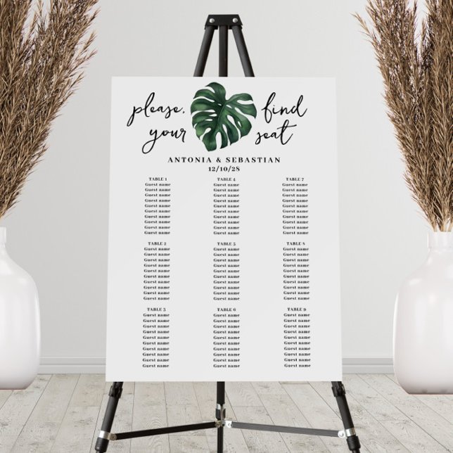 Tropical Palm Leaf Monstera Wedding Seating Chart  Foam Board (Creator Uploaded)