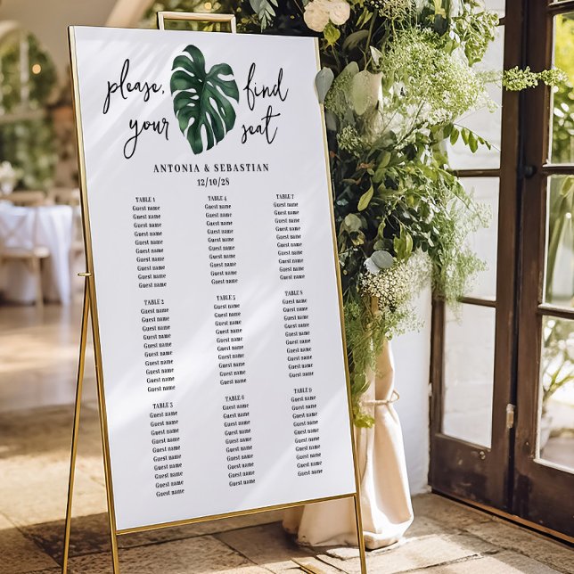 Tropical Palm Leaf Monstera Wedding Seating Chart  Foam Board (Creator Uploaded)
