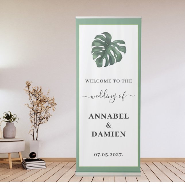 Tropical Palm Leaf Monstera Welcome Wedding Retractable Banner (Creator Uploaded)