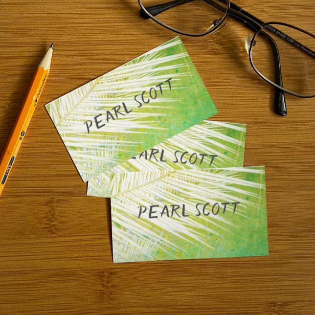 tropical palm leaf nature art green and white business card (Creator Uploaded)