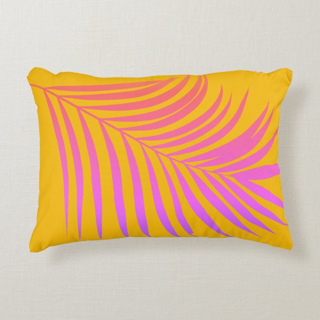 Tropical Palm Leaf Orange Yellow Pink Gift Decor Accent Pillow (Front)