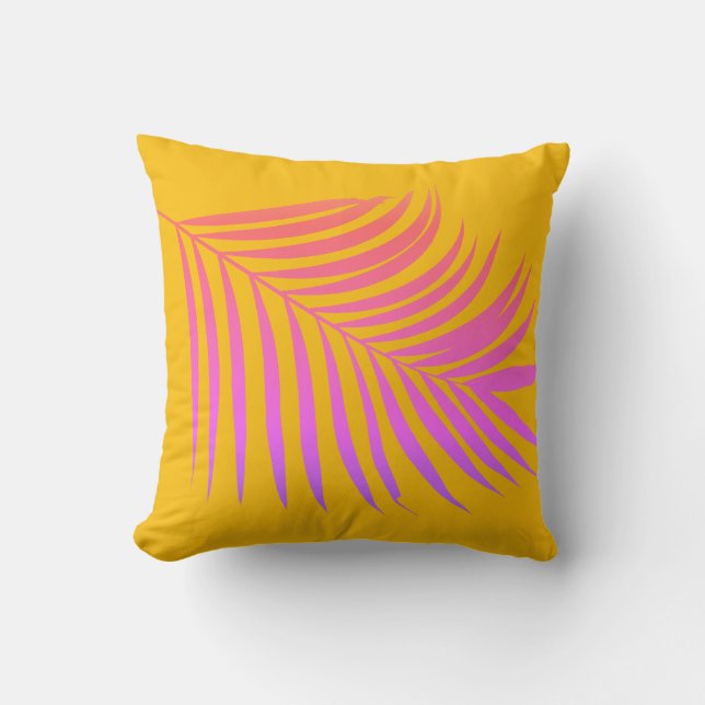 Tropical Palm Leaf Orange Yellow Pink Gift Decor Throw Pillow (Front)