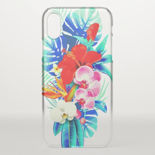 Tropical palm leaf orchid hawaiian floral blue red iPhone x case