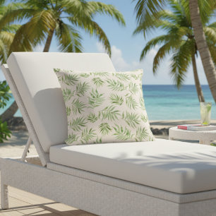 Tropical Palm Leaf Outdoor Pillow - Green Beige