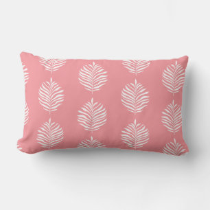Tropical Palm Leaf Pattern Flamingo Pink Lumbar Pillow