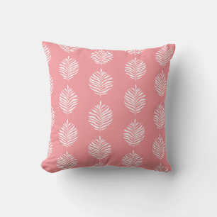 Tropical Palm Leaf Pattern Flamingo Pink Throw Pillow