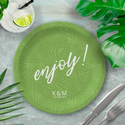Tropical Palm Leaf Pattern Green ID577 Paper Plates
