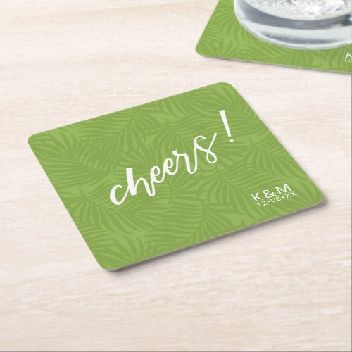 Tropical Palm Leaf Pattern Green ID577 Square Paper Coaster
