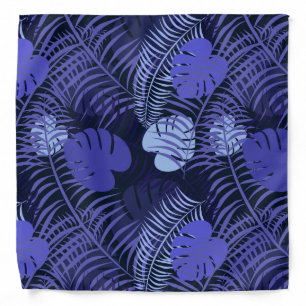 Tropical Palm Leaf Pattern Indigo Blues Bandana