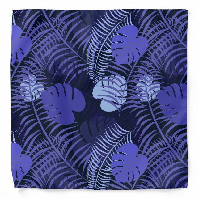 Tropical Palm Leaf Pattern Indigo Blues Bandana (Front)