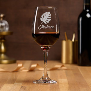 Tropical Palm Leaf Personalized Name Wine Glass