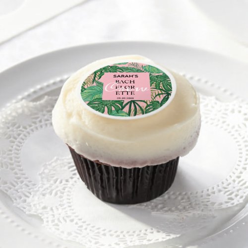 Tropical Palm Leaf Pink Bachelorette Party Favor  Edible Frosting Rounds