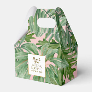 Tropical Palm Leaf Pink Green Gold Personalized Favor Boxes