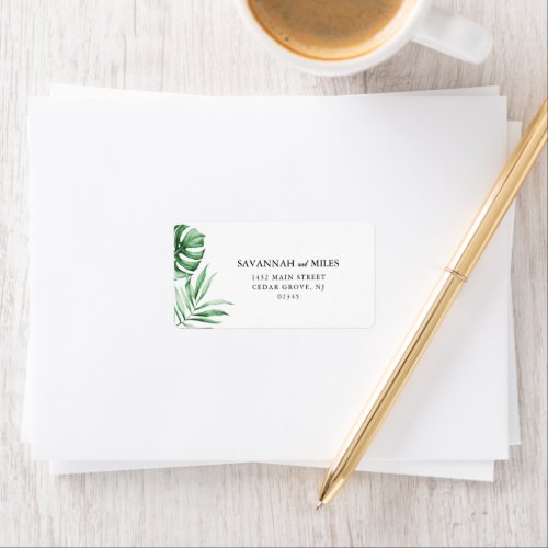 Tropical palm leaf RSVP envelope label
