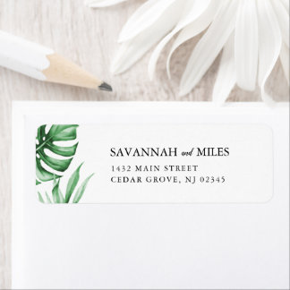 Tropical palm leaf RSVP envelope label