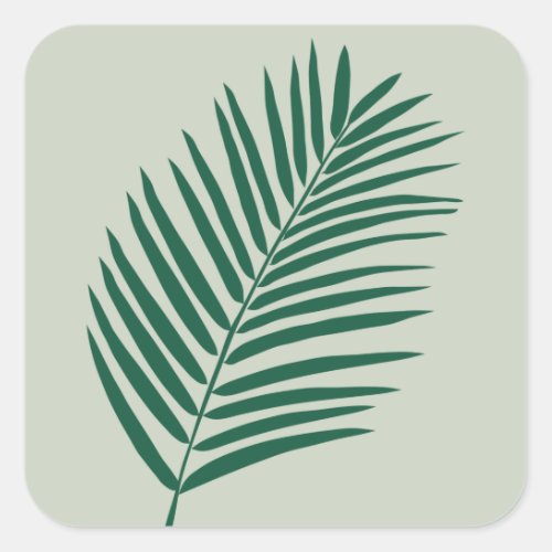 Tropical Palm Leaf Sage Green And Olive Green Square Sticker