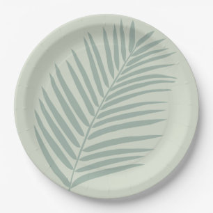 Tropical Palm Leaf Sage Green Paper Plates