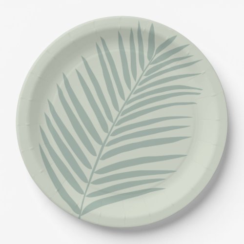 Tropical Palm Leaf Sage Green Paper Plates