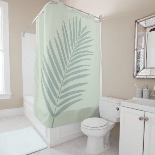Tropical Palm Leaf Sage Green Shower Curtain