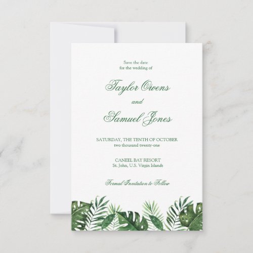 Tropical Palm Leaf Save the Date