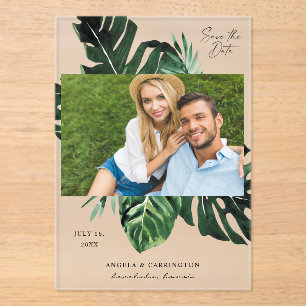 Tropical Palm Leaf Save the Date Photo Acrylic Invitations