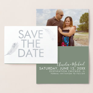 Tropical Palm Leaf Save the Date Photo  Foil Card