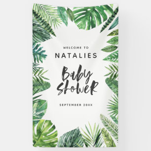 Tropical palm leaf & script baby shower banner