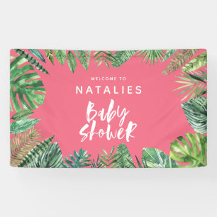 Tropical palm leaf & script baby shower banner