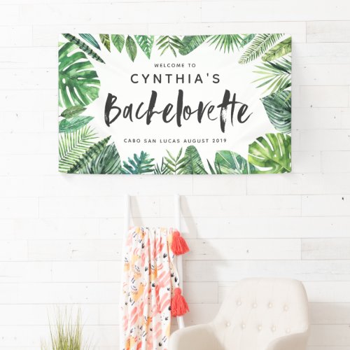Tropical palm leaf & script bachelorette banner