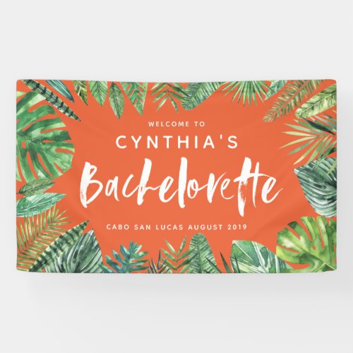 Tropical palm leaf  script bachelorette banner